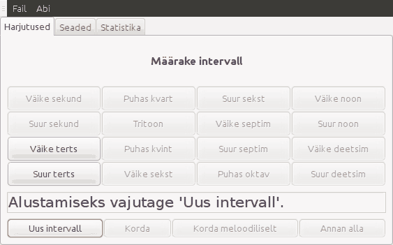 Ekraanipilt intervallide harjutusest, kui intervallide määramiseks kasutatakse programmi nuppusid.