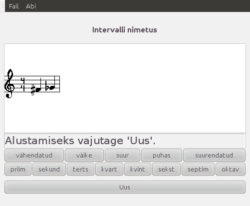 Ekraanipilt intervallide harjutusest, kui intervallide määramiseks kasutatakse programmi nuppusid.