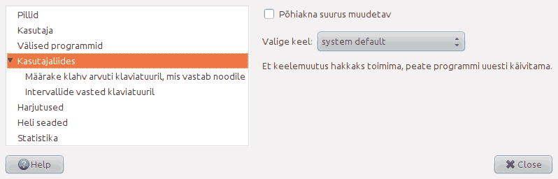 Ekraanipilt leheküljest 'Kasutajaliides' 'Eelistuste' aknas.