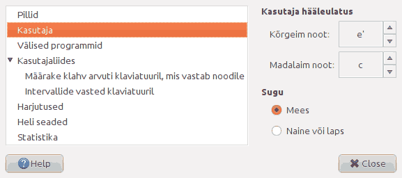 Ekraanipilt leheküljest 'Kasutaja' menüüs 'Eelistused'.