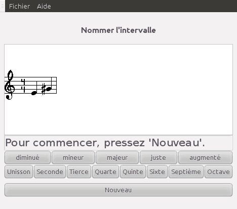 Copies d'écran du logiciel montrant l'exercice sur les intervalles avec l'interface à boutons.