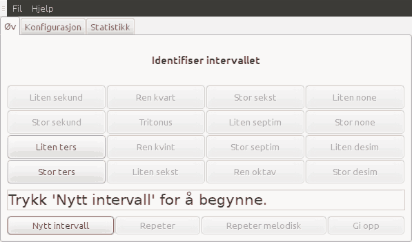 Screenshot of the program practising intervals using the buttons interface.