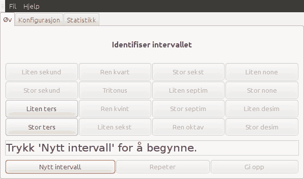 Screenshot of the program practising intervals using the buttons interface.