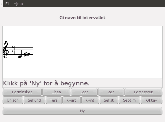 Screenshot of the program practising intervals using the buttons interface.