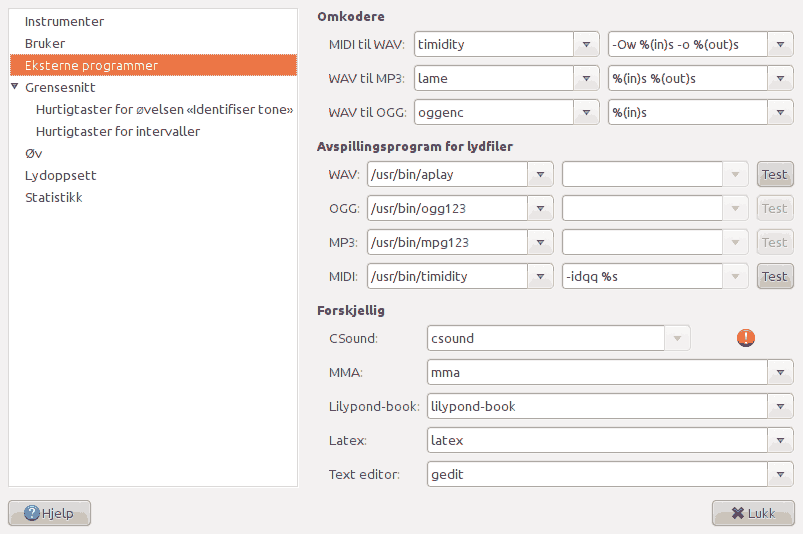 Screenshot of the 'External programs' page of the preferences window.