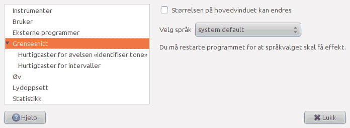 Screenshot of the 'Interface' page of the preferences window.