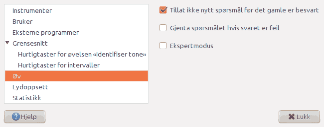 Screenshot of the 'Practise' page of the preferences window.