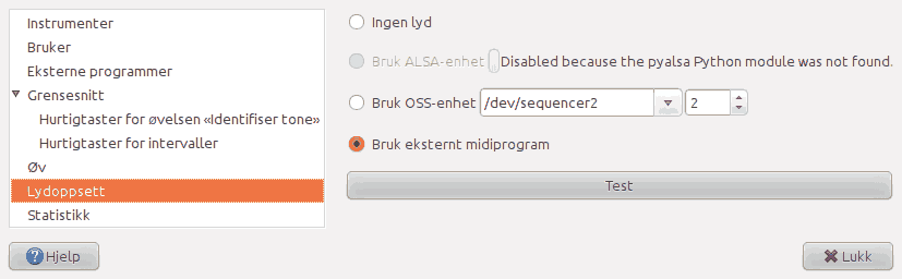 Screenshot of the 'Sound setup' page of the preferences window.