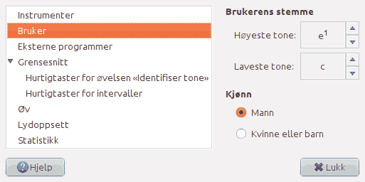 Screenshot of the 'User' page of the preferences window.