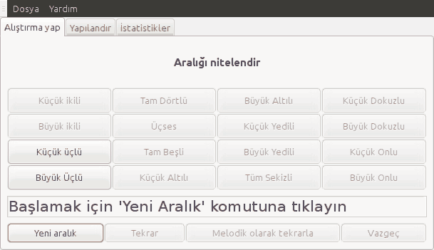 Düğmeler arabirimlerinin kullanılarak aralıkların çalışıldığı yazılımın ekran görüntüsü.