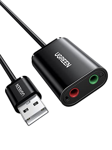 UGREEN Carte Son Externe Adaptateur USB Audio vers 3.5mm Plug Play Noir Compatible avec PS4 Raspberry Pi Casque Gamer Enceinte Microphone Mac Mac Mini PC