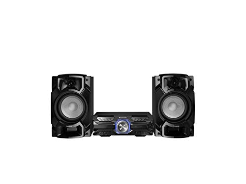 Panasonic Mini chaîne HiFi SC-AKX320E-K I 450W Caisson de basses 16cm Rythmique D.Bass Egaliseur automatique Bluetooth CD + Radio Double USB App Max Juke DJ jukebox noir - Version Française