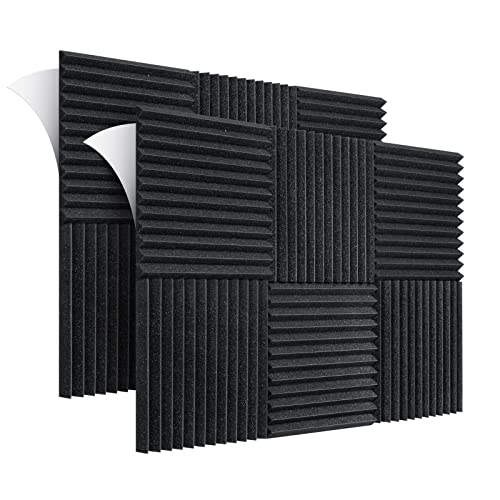 Wemk Panneaux de Mousse Acoustique, Lot de 12 Panneaux Acoustique Ignifuges Autocollante, Mousse Anti Bruit, pour Podcasting, Studio d'enregistrement, Bureaux, 30 x 30 x 2,5 cm