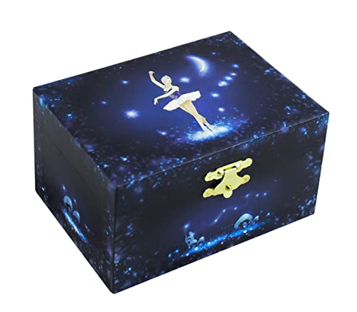 Trousselier - Ballerine - Boîte à bijoux musicale - Cadeau pour les jeunes filles - Phosphorescent - Brille dans le noir - Musique Lac des cygnes - Couleur bleu foncé