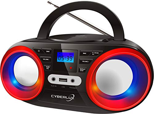 Lecteur CD portable | Lumières disco LED | Boombox | CD/CD-R | USB | Radio FM | Entrée AUX | Prise casque | 20 emplacements de mémoire | Radio enfant | Radio CD | Système compact (noir/rouge cerise)