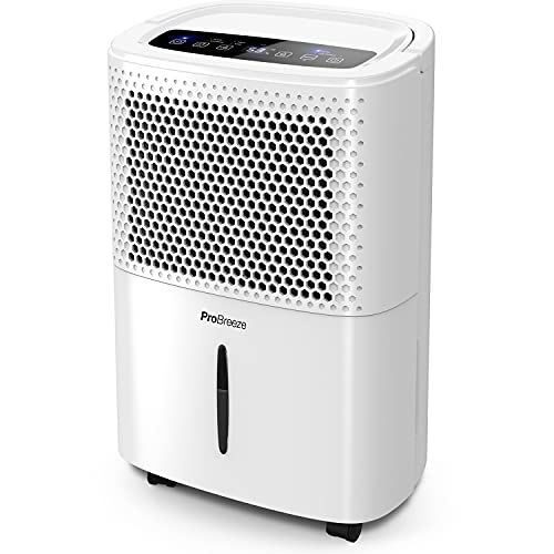 Pro Breeze Déshumidificateur Silencieux 12L/jour, Déshumidification de pièces jusqu'à 120m³ (20 m²) - avec 3 Modes, Réservoir 1,8L, Drainage Continu, Minuterie 24h, 40 dB - Contre l'humidité