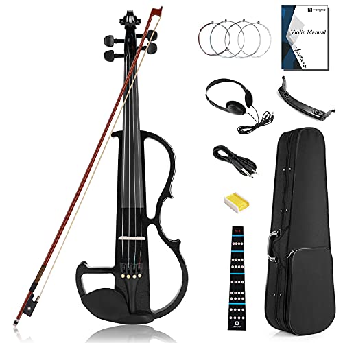 Vangoa 4/4 Électrique Violon Pleine Grandeur Silencieuse Violon pour Débutant Adulte, Bois d'érable Massif, Violon avec Kits Débutants, Noir