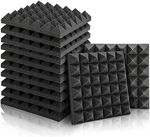 Mousse Acoustique Pyramide, 12 Pack Mousse Acoustic pour Podcasting, Studios d'enregistrement, Bureaux, Apprentissage à Domicile，Panneaux Insonorisants（30 X 30 X 5 cm） (Noir)
