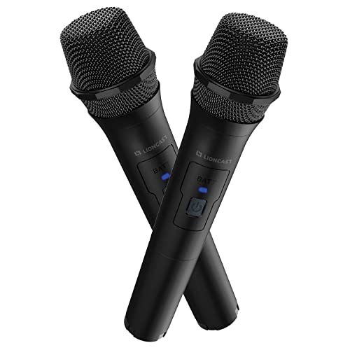 Lioncast Micros Sans Fils - Micro Bluetooth pour Karaoke Compatible avec les Consoles PlayStation 5, PS4, PC, Wii, Xbox, Nintendo Switch - Enregistrement de la Voix, Accessoire de Chant - Lot de 2