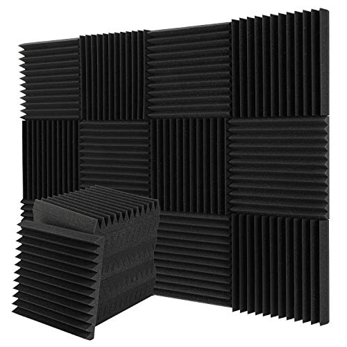 Lot de 12 panneaux acoustiques en mousse ignifuge pour studio, noir, 30 x 30 x 2,5 cm