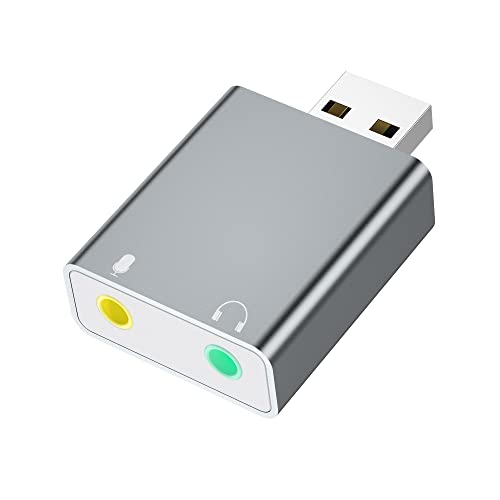 Carte Son Externe USB, Aluminium Adaptateur USB Audio Stéréo vers Jack 3,5mm Plug and Play pour PS4, Raspberry Pi, Windows, Mac, Mac Mini, sans Pilote Requis (Gris)