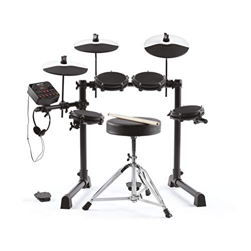 Alesis Debut Kit – Kit de batterie électronique pour enfant avec 4 pads en peau maillée, 120 sons, 60 leçons avec siège, baguettes, clé et casque