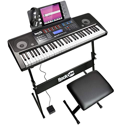 Rockjam 61 Kit Clavier Piano 61 Écouteurs Clés Stand Clavier Banc de Piano Numérique Pédale de Sustain et Simplement L'Application de Piano