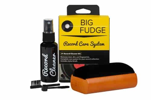 Big Fudge 4 in 1 Vinyl Record Cleaning Kit - Includes Soft No-Scratch Velvet Record Brush, Stylus Brush, XL Cleaning Solution and Storage Pouch - Professional Record Cleaner