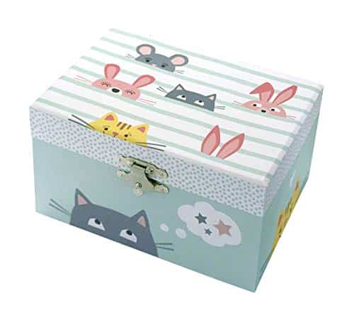 TROUSSELIER - Chat - Boîte à Trésors & Bijoux Musicale - Idéal Cadeau Enfant - Phosphorescent - Brille dans la nuit - Musique Let It Be des Beatles - Colori Vert céladon