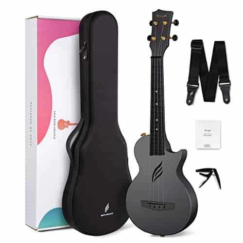 Enya Ukulélé Concert Nova U 23 pouces Fibre de Carbone Ukulele Débutants Petite Hawaïen Guitare Accessoire avec Housse Cordes Capodastre Sangle (noir)