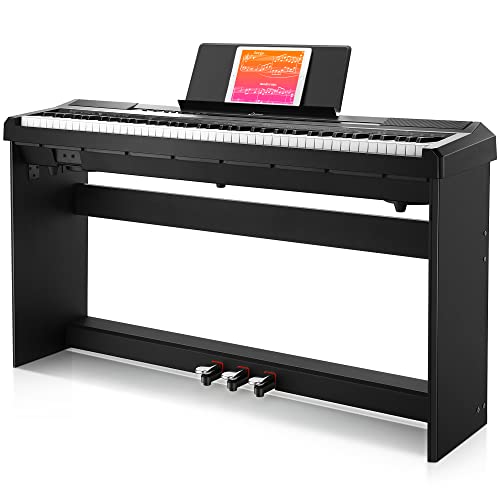 Donner Piano Numérique 88 Touches Pondérées, Semi-lestées, Clavier électrique Fullsize pour Débutant avec 3 Pédale et Support Détachable de Piano, DEP-10