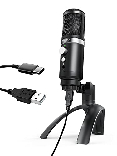 Microphone USB, Moman EM1 Condensateur Mic PC USB-C Plug&Play avec Trépied pour Ordinateur Windows Macbook Laptop Podcasting Streaming Enregistrement Vocal, Microphone-USB-PC-Ordinateur-Condensateur