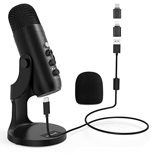 ZealSound Microphone USB à Condensateur, Micro pour PC Ordinateur Portable, Tablette et Téléphone, avec Pied Bouton Muet pour Streaming, Enregistrement Vocal, chantant, Studio, Gaming, Podcast, Twitch