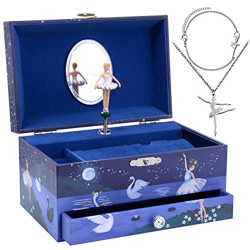 Jewelkeeper Boîte à Musique Danseuse Étoile & Parure assortie pour petites filles 3 Cadeaux Ballerine pour filles 