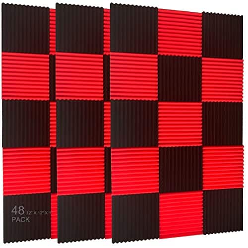 48 pièces de mousse acoustique pour studio. Panneaux muraux de 5 x 30 x 30 cm 1" x 12" x 12" noir/rouge