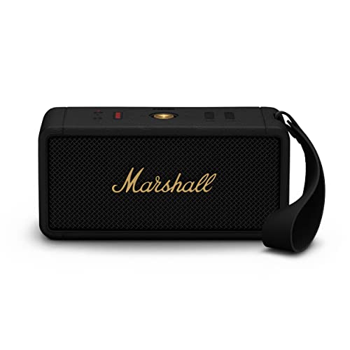 Marshall Middleton Haut-Parleur Bluetooth Portable sans Fil - 20+ Heures de Lecture Portable - Étanche IP67 - Noir & Laiton