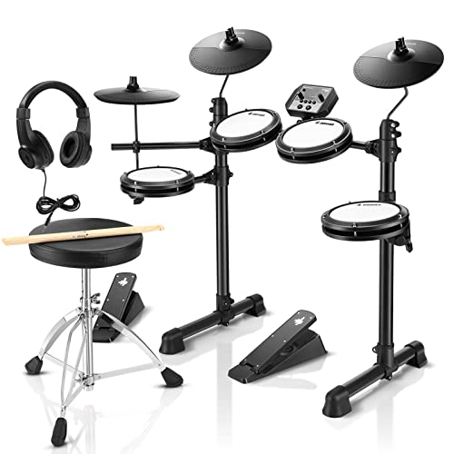 Donner Batteries électroniques drum set pour débutant avec 180 sons, batterie complète en maille silencieuse, légère et portable (DED-80)