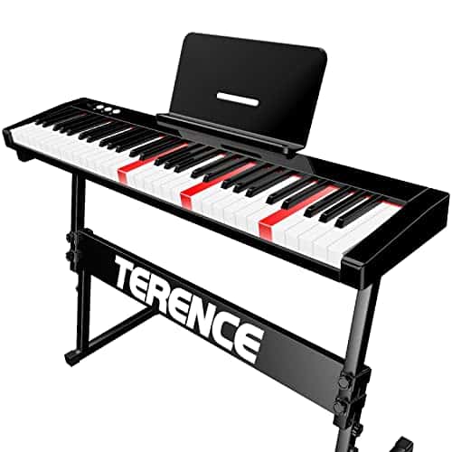 TERENCE Piano Numerique 61 Touches semi-lestées avec Stands Touches Lumineuses Batterie Intégré de 1800mAh interface MIDI avec support de partitions Bluetooth Sacs pour Clavier Câble audio Casque