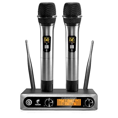TONOR Microphone sans Fil Systèmes de Micro UHF Double Portable Micros Dynamiques pour Karaoké, Fête, DJ, Église, Mariage, Réunion, 60m