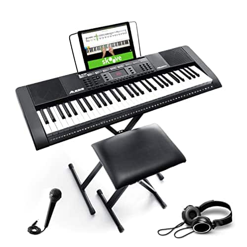 Alesis Melody 61 piano numérique 61 touches pour débutants avec haut-parleurs, support, clavier banc, casque, micro, pupitre, 300 sons et leçons de musique