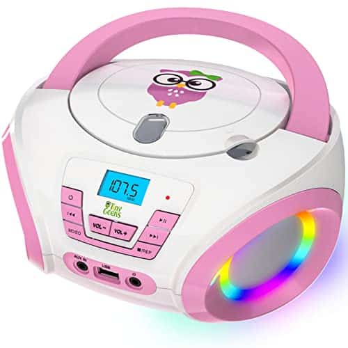 Tinygeeks Tunes Lecteur CD Enfant - Nouveauté - Radio FM - Piles incluses - Radio Mignon avec Haut-parleurs - Le Cadeau Parfait pour Les Tout-Petits - Rose
