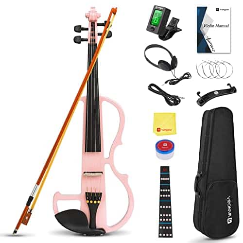 Vangoa Violon Électrique 4/4 Pratique Silencieuse Violon Pleine Grandeur pour Débutants Étudiants Adultes Adolescents avec Kits de Démarrage, Rose