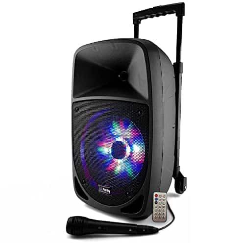 PARTY-8LED - PARTY - Enceinte sur batterie 8”/20cm de 300W avec 1 micro filaire et effet lumineux sur le woofer - Bluetooth, USB et AUX - Noir