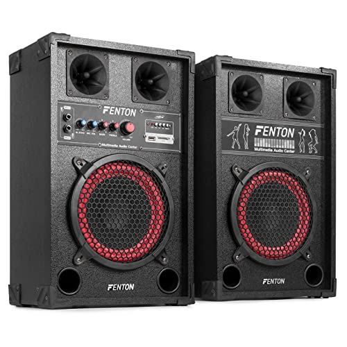 Skytec SPB-8 Pack Enceintes Amplifiées, Puissance Maximale de 400W, Haut-Parleur BassReflex, Entrées USB et SD, Lecture MP3, Connexion Bluetooth, Entrée RCA, Poignées de Transport