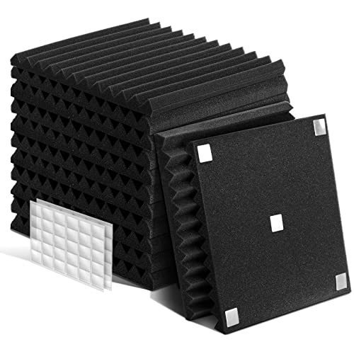 Mousse Acoustique avec Autocollants double face, 12 Pack Mousse Acoustic pour Podcasting, Studios, Bureaux, Apprentissage à Domicile，Panneaux Insonorisants（30 X 30 X 2.5 cm） (Noir)