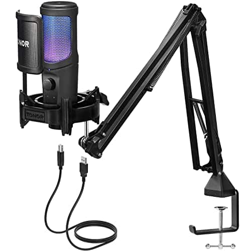 TONOR USB Microphone Gaming kit, Micro RGB PC Condensateur Professionnel pour Streaming Podcast Studio Enregistrement Youtube Discord Gamer PS4/5 Chant Stream Voix-Off avec Support à Bras TC40 RGB