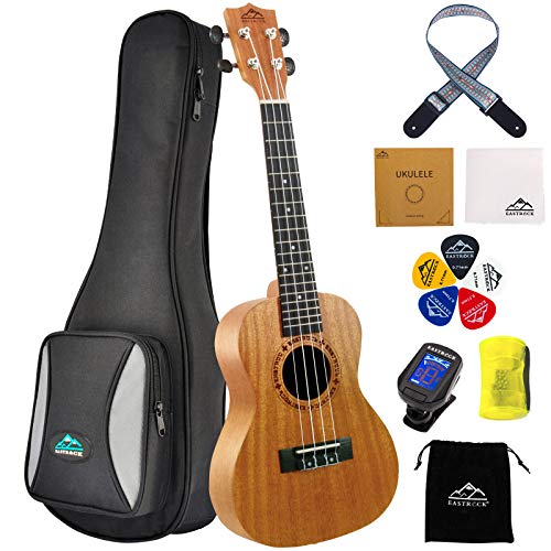 Eastrock Concert Ukulélé pour Débutants Adulte Enfant, 23'' Hawaïen Yukulele D’Acajou, Concert Ukulele avec housse, Ukulélé Kit avec Aquila Cordes Accordeur Médiator Sangle（23'' Acajou）