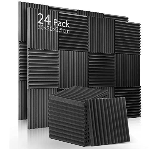 Lot de 24 panneaux de Mousse Acoustique, Mousse Anti-bruit Panneaux Acoustiques haute densité isolant phonique, pour Podcasting, Studios d'enregistrement, Bureaux 30 x 30 x 2,5 cm