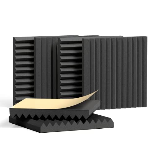 GETOREX Lot de 12 panneaux en mousse acoustique de 30 x 30 x 5 cm avec auto-assouplissant inclus noir ignifuge valable pour insonorisation acoustique mur pour étude, podcasting