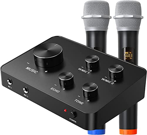 Rybozen Karaoke Micro Sans Fil, Systèmes de Microphone Sans Fil UHF Double Portable pour Karaoké, TV, PC, Fête, DJ, Haut-Parleur, Réunion, Église, Mariage, Prise en charge entrée/sortie HDMI AUX